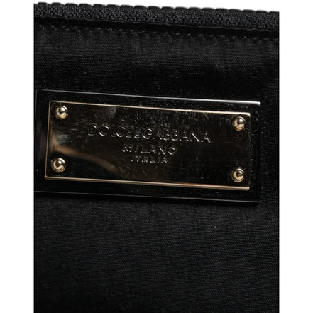 Dolce & Gabbana Pochette Zippée en Nylon Noir avec Logo et Porte-Clés