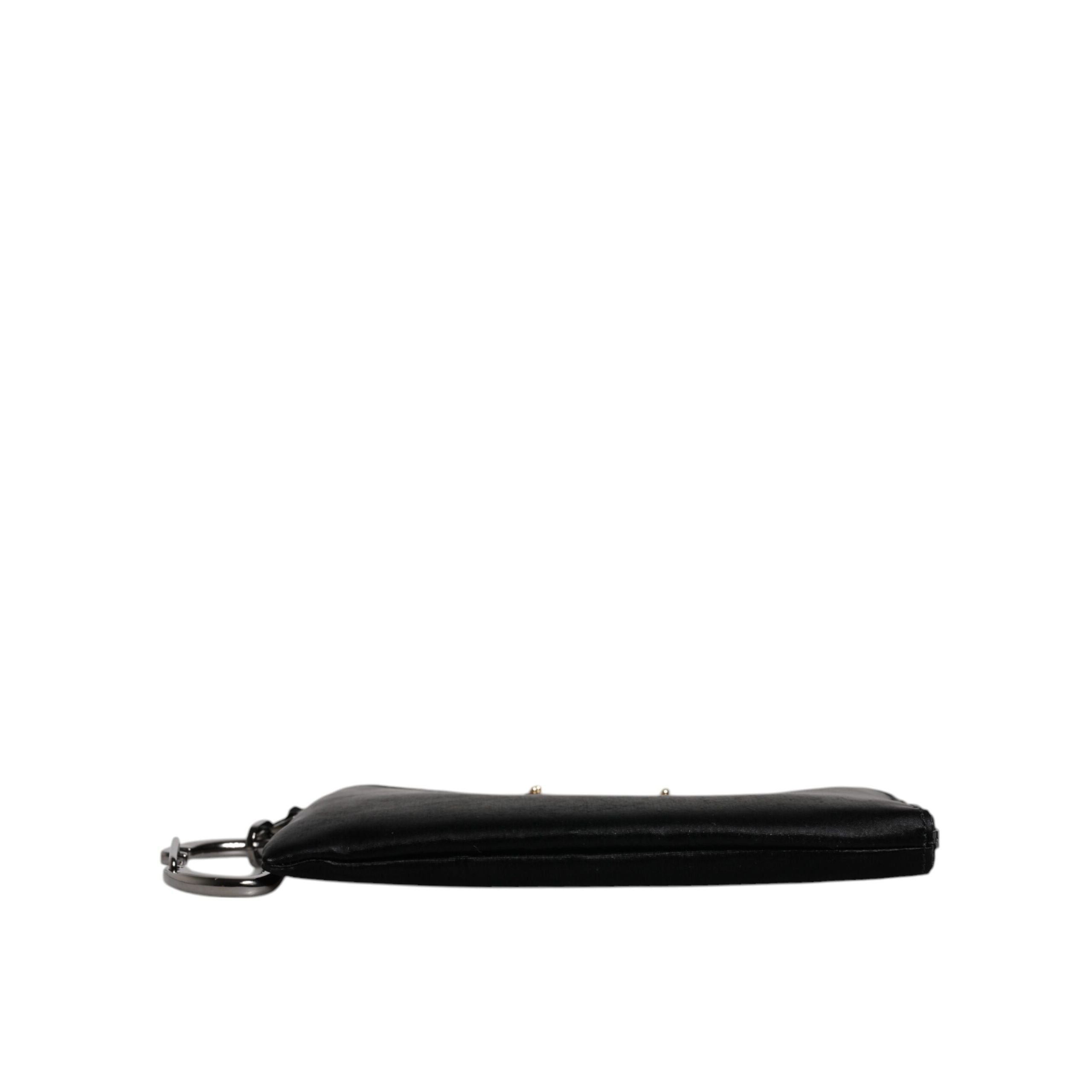 Dolce & Gabbana Pochette Zippée en Nylon Noir avec Logo et Porte-Clés