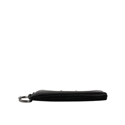 Dolce & Gabbana Pochette Zippée en Nylon Noir avec Logo et Porte-Clés