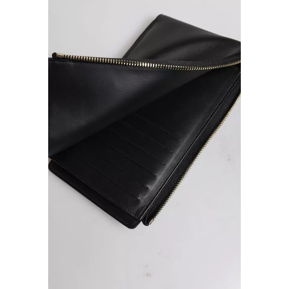 Dolce & Gabbana Black Leather Logo Neck Strap Wallet