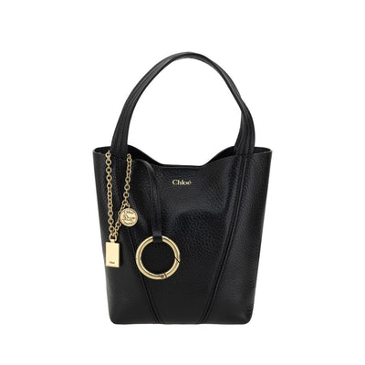 Chloé Black Calf Leather Shoulder Bag - Spin 18x19x8