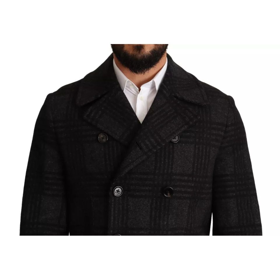 Dolce & Gabbana Trench nero in lana a quadri