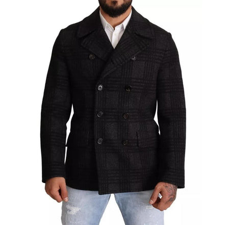 Dolce & Gabbana Trench nero in lana a quadri