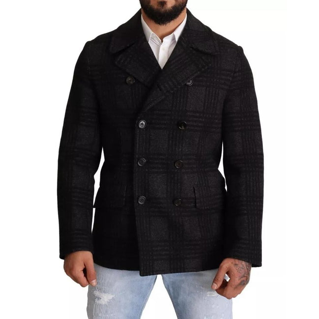 Dolce & Gabbana Trench nero in lana a quadri