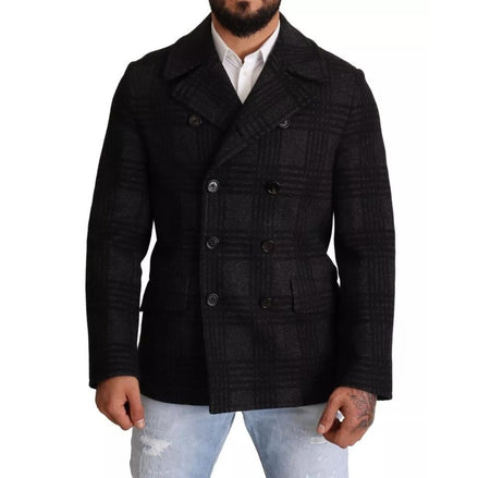 Dolce & Gabbana Trench nero in lana a quadri