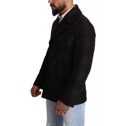 Dolce & Gabbana Trench nero in lana a quadri