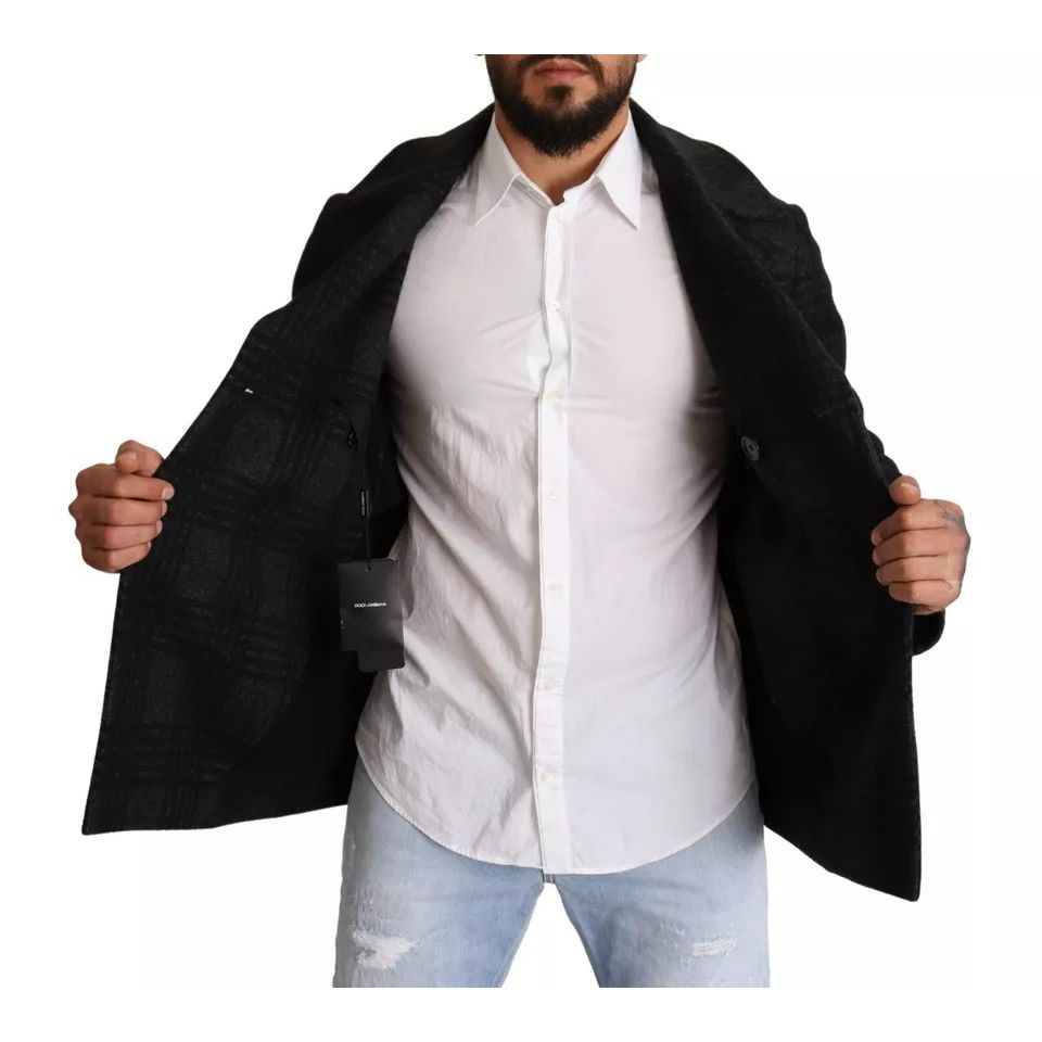 Dolce & Gabbana Trench nero in lana a quadri