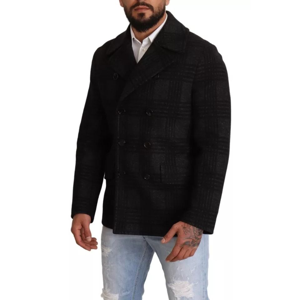 Dolce & Gabbana Trench nero in lana a quadri