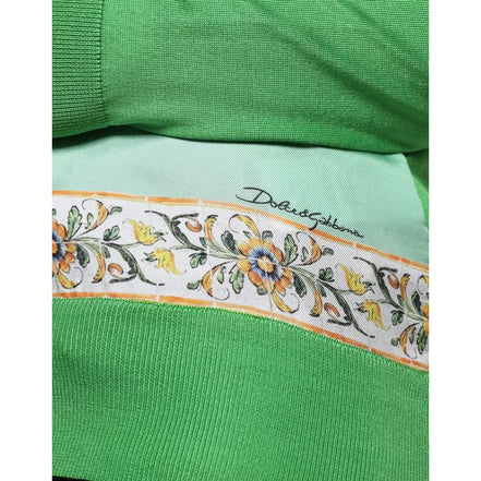 Dolce & Gabbana Green Silk Granita Al Limone Long Sleeves Sweater