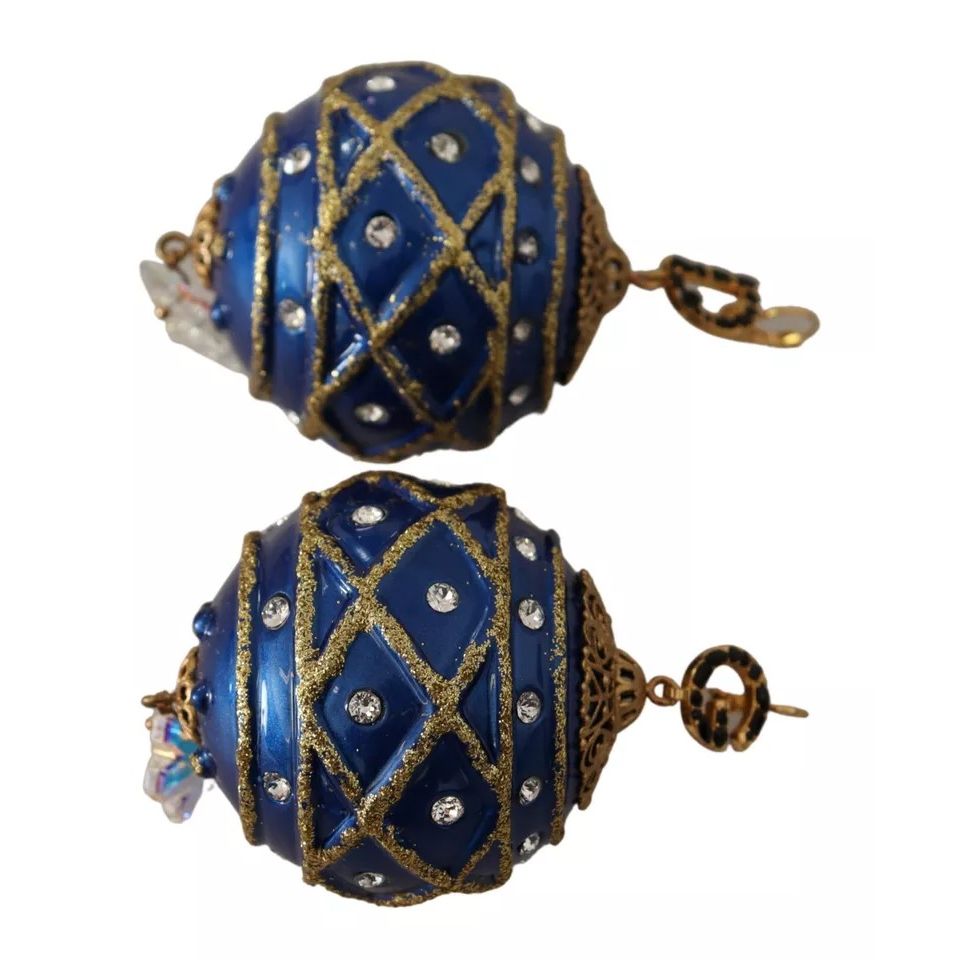 Orecchini Gioiello con Gancio Dolce & Gabbana a Sfera di Natale Blu in Ottone Dorato con Cristalli