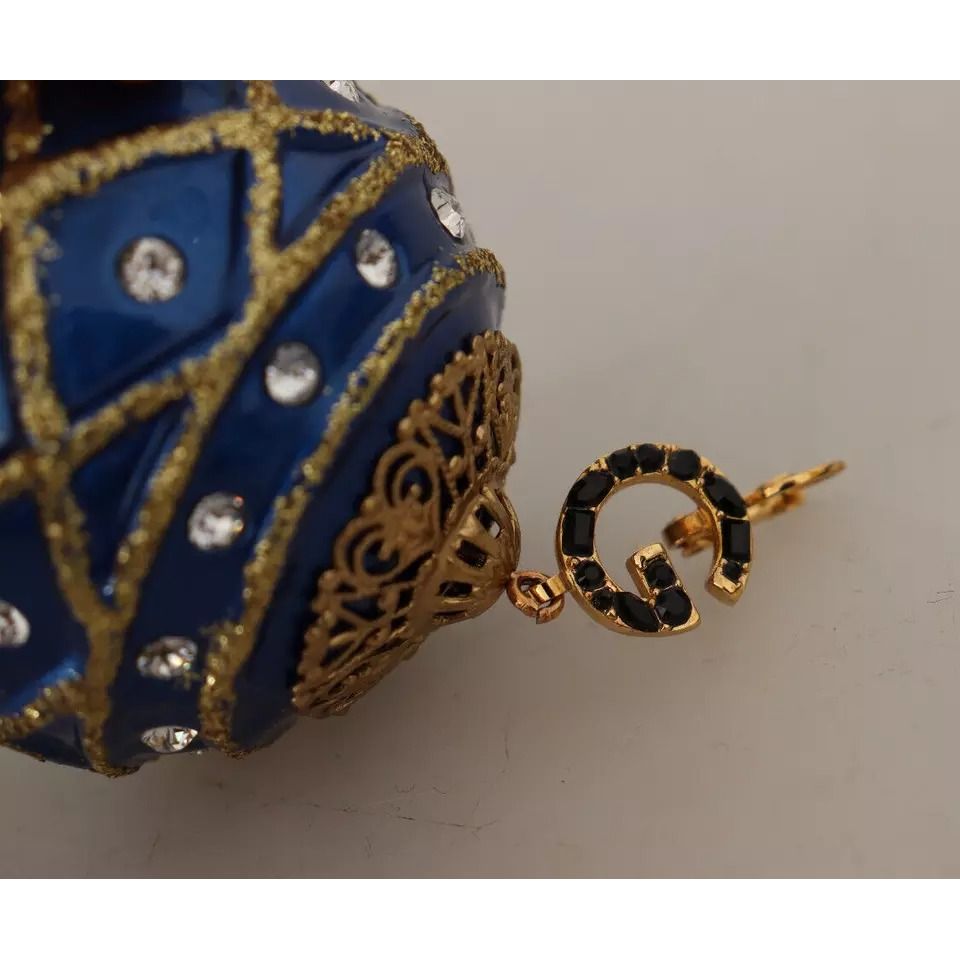 Orecchini Gioiello con Gancio Dolce & Gabbana a Sfera di Natale Blu in Ottone Dorato con Cristalli