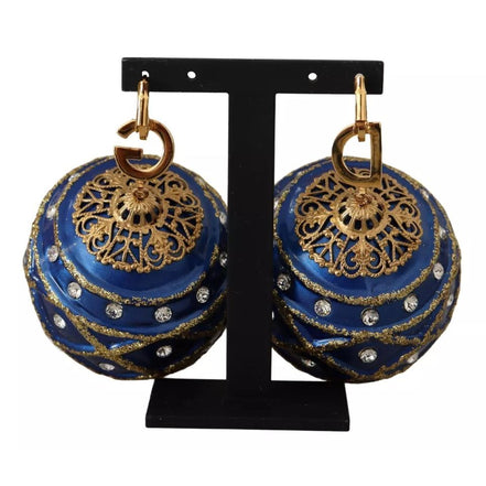 Orecchini Gioiello con Gancio Dolce & Gabbana a Sfera di Natale Blu in Ottone Dorato con Cristalli