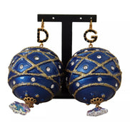 Orecchini Gioiello con Gancio Dolce & Gabbana a Sfera di Natale Blu in Ottone Dorato con Cristalli