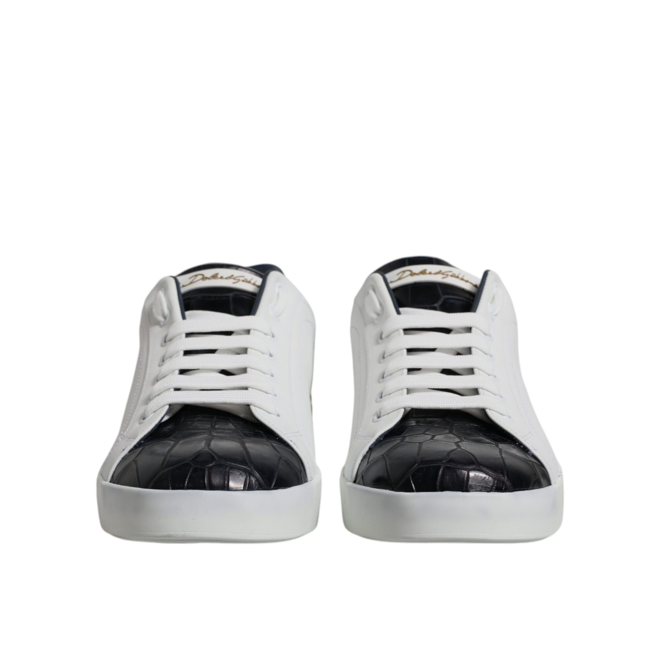 Dolce & Gabbana Scarpe Sneakers Portofino Bianche Nere in Pelle