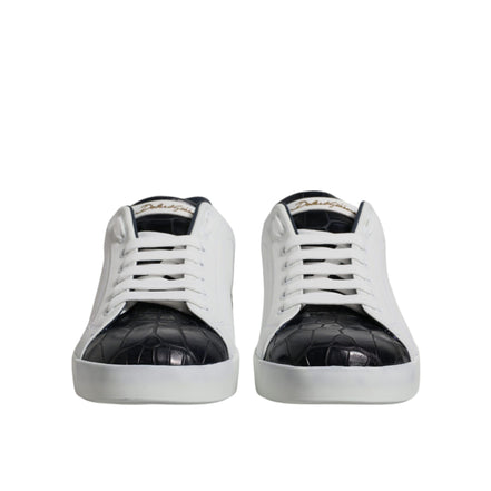 Dolce & Gabbana Scarpe Sneakers Portofino Bianche Nere in Pelle