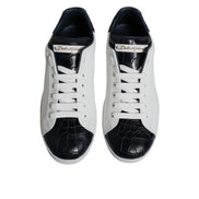 Dolce & Gabbana Scarpe Sneakers Portofino Bianche Nere in Pelle