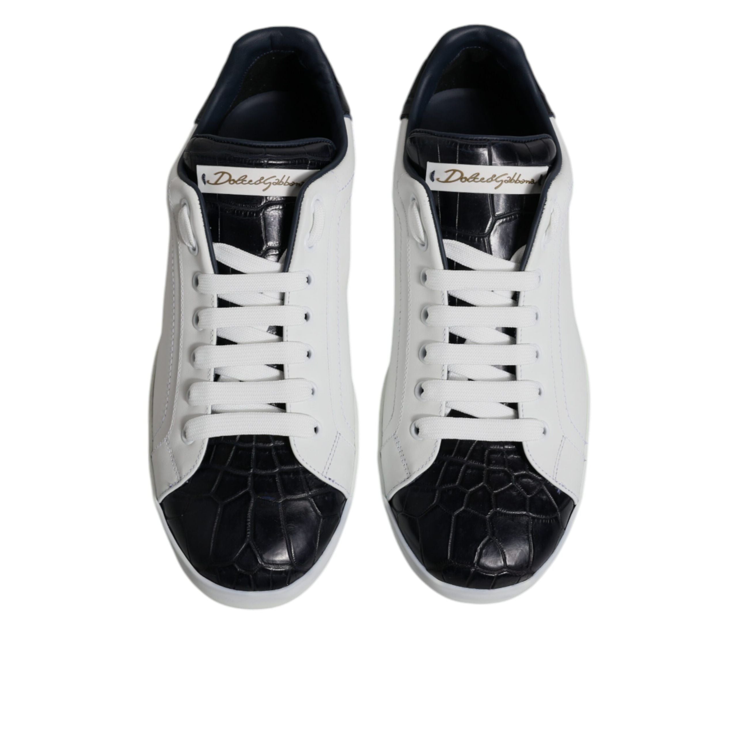 Dolce & Gabbana Scarpe Sneakers Portofino Bianche Nere in Pelle