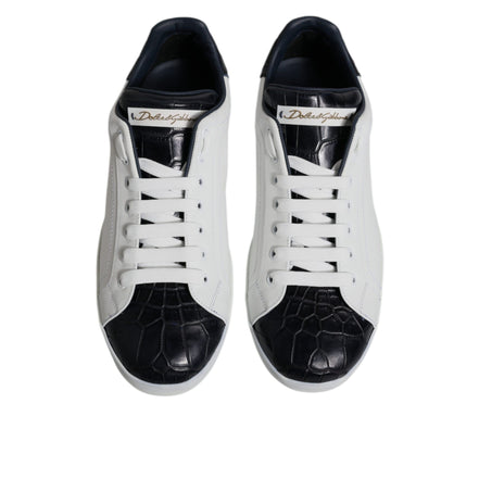 Dolce & Gabbana Scarpe Sneakers Portofino Bianche Nere in Pelle