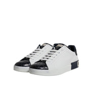 Dolce & Gabbana Scarpe Sneakers Portofino Bianche Nere in Pelle