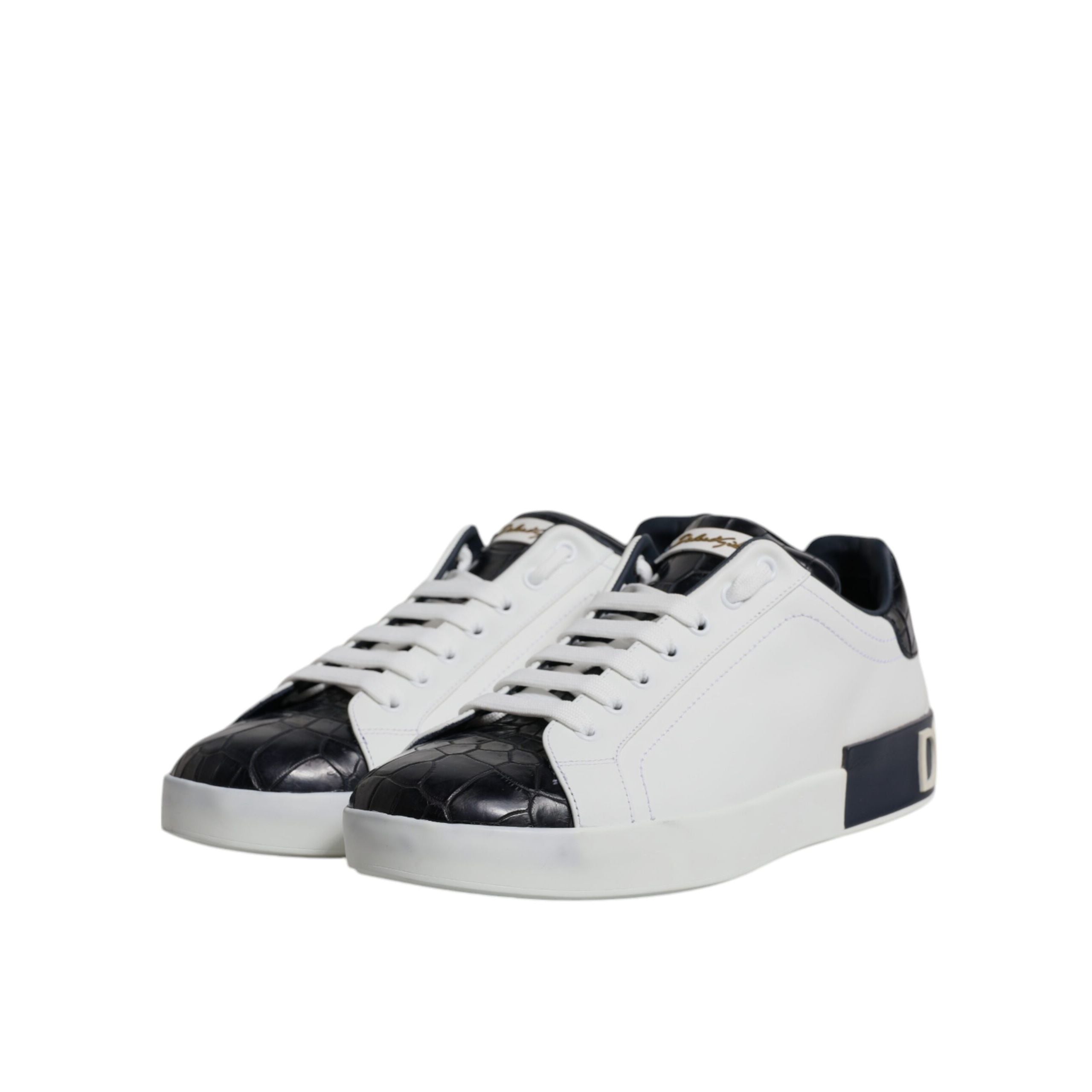 Dolce & Gabbana Scarpe Sneakers Portofino Bianche Nere in Pelle