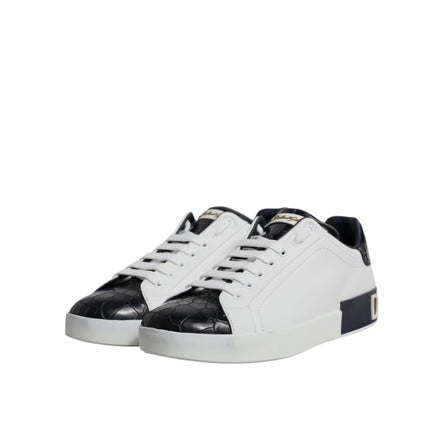 Dolce & Gabbana Scarpe Sneakers Portofino Bianche Nere in Pelle