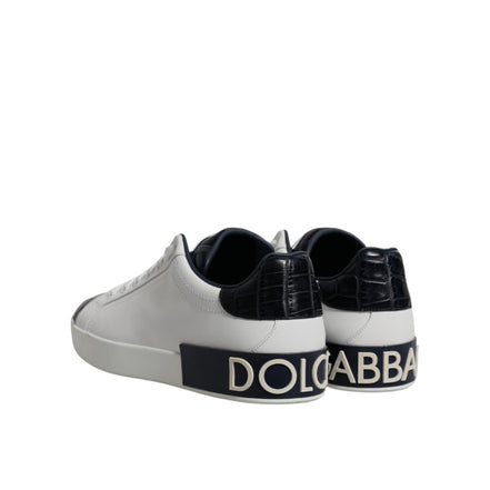 Dolce & Gabbana Scarpe Sneakers Portofino Bianche Nere in Pelle