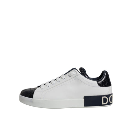 Dolce & Gabbana Scarpe Sneakers Portofino Bianche Nere in Pelle