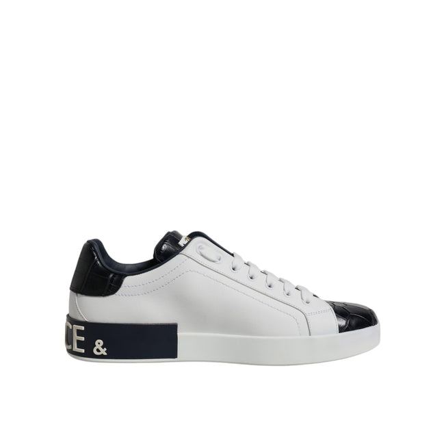Dolce & Gabbana Scarpe Sneakers Portofino Bianche Nere in Pelle