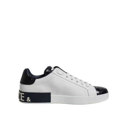 Dolce & Gabbana Scarpe Sneakers Portofino Bianche Nere in Pelle
