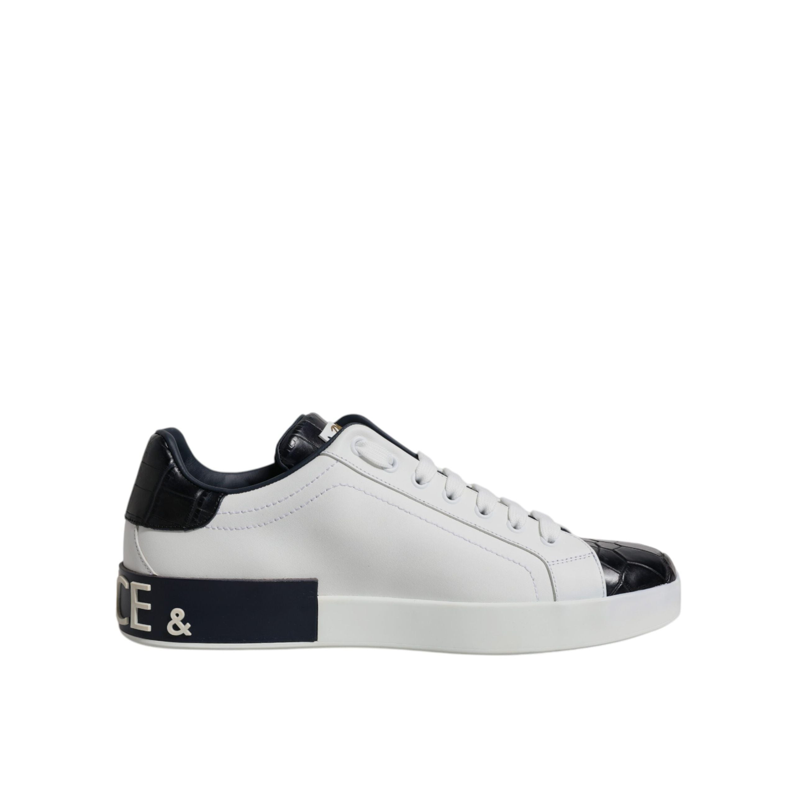 Dolce & Gabbana Scarpe Sneakers Portofino Bianche Nere in Pelle