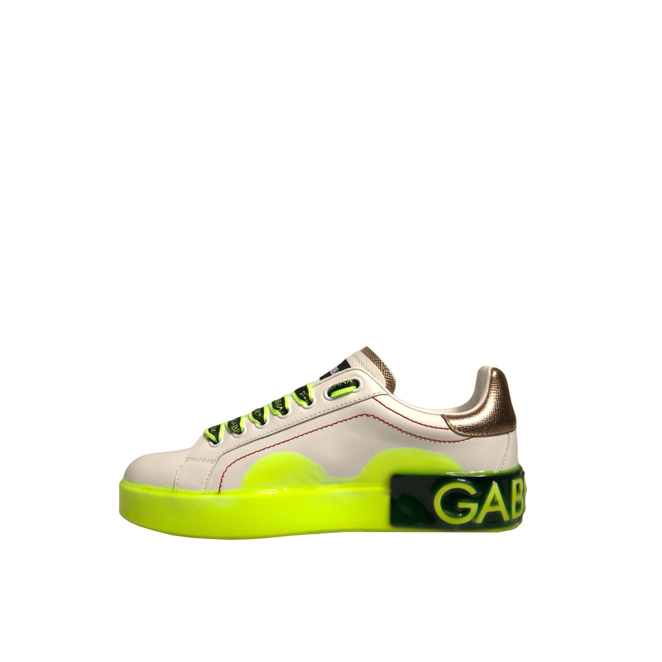 Chaussures Baskets en cuir Portofino blanches et jaunes Dolce & Gabbana