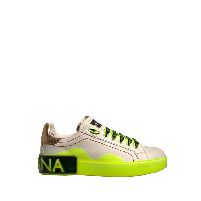 Chaussures Baskets en cuir Portofino blanches et jaunes Dolce & Gabbana