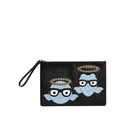 Dolce & Gabbana Borsa Marsupio con Cerniera da Uomo in Pelle Nera con Applicazioni #DGFAMILY