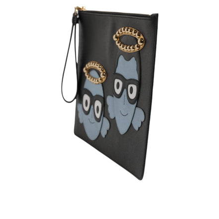 Dolce & Gabbana Black Leather #DGFAMILY Embellished Zip Pouch Bag