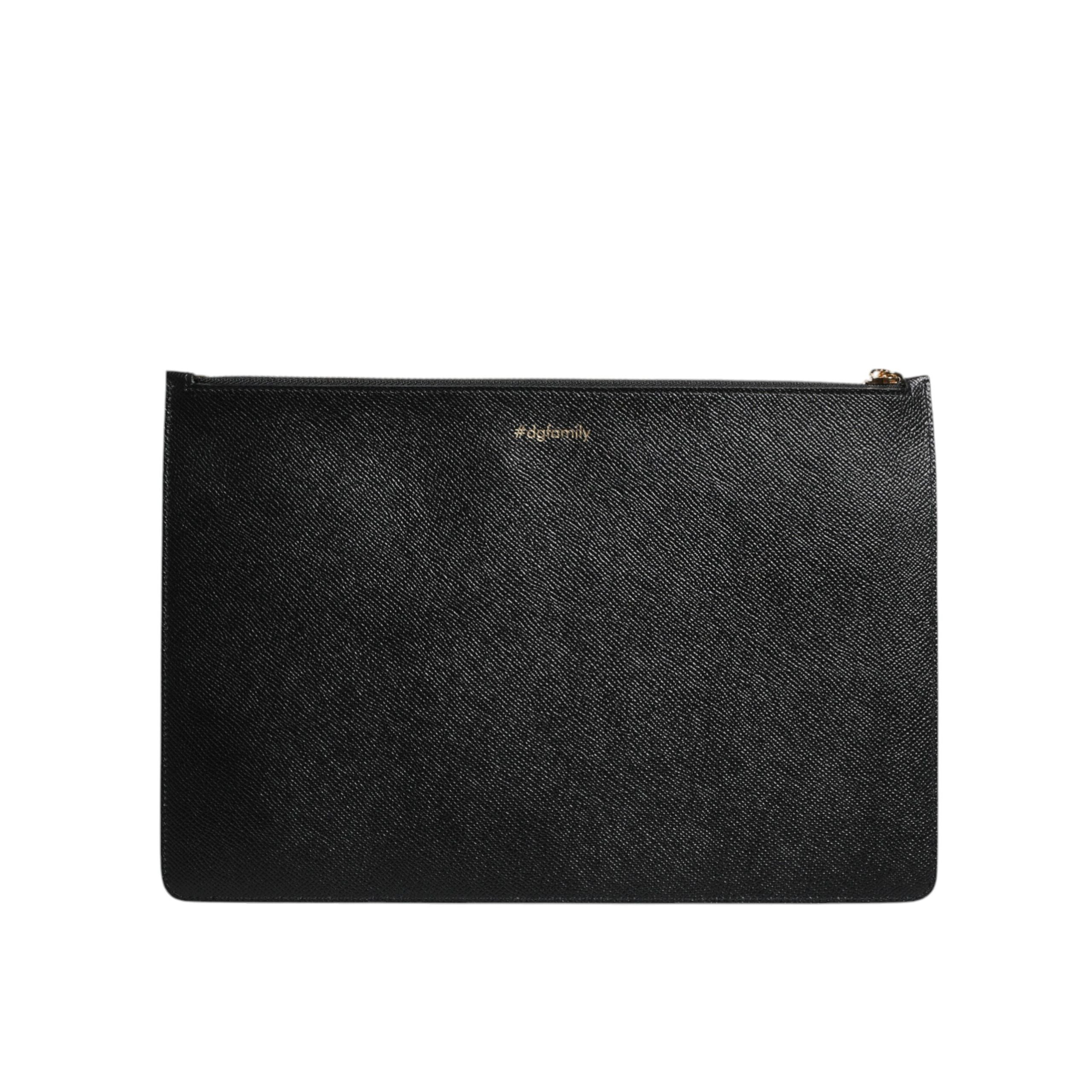 Dolce & Gabbana Black Leather #DGFAMILY Embellished Zip Pouch Bag