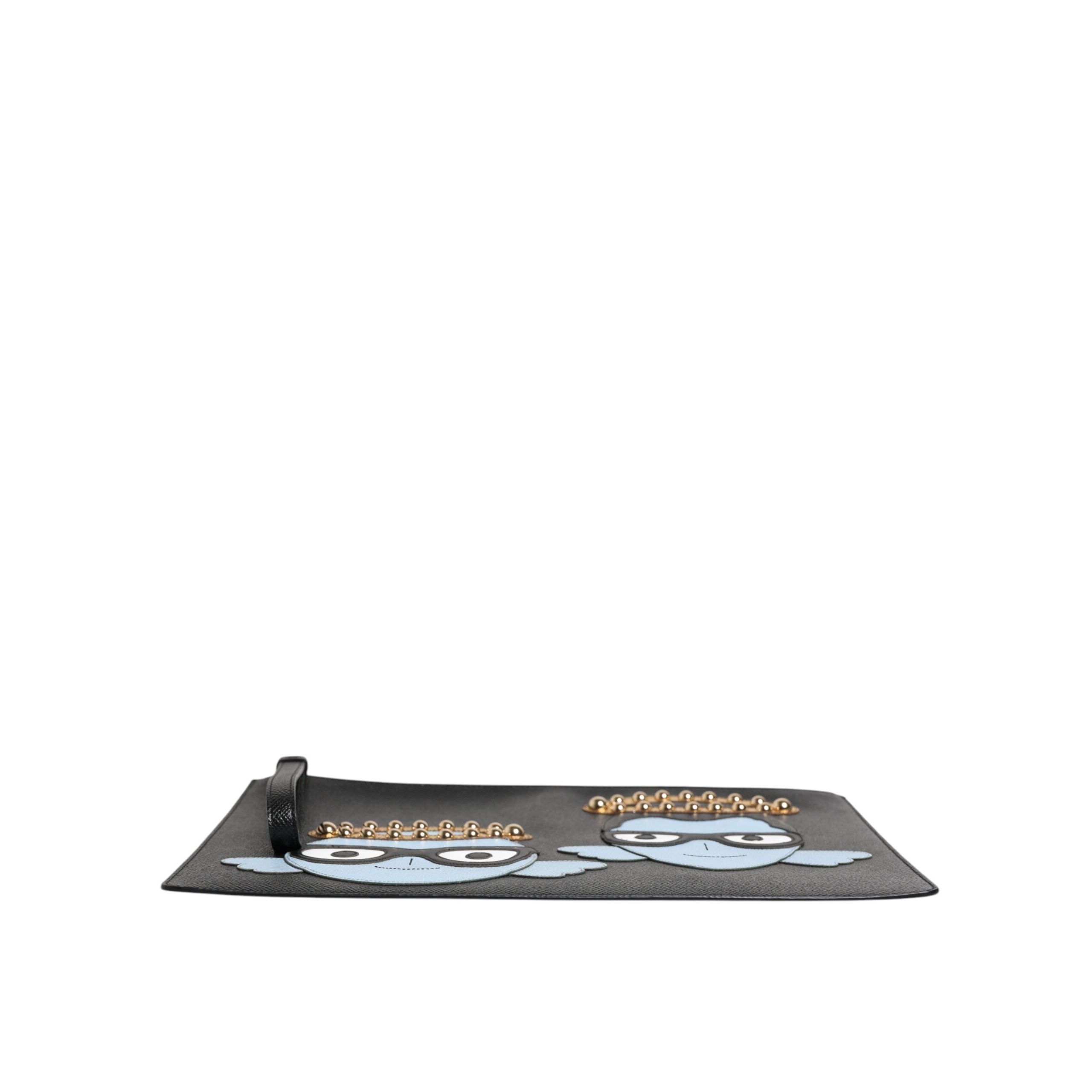 Dolce & Gabbana Black Leather #DGFAMILY Embellished Zip Pouch Bag