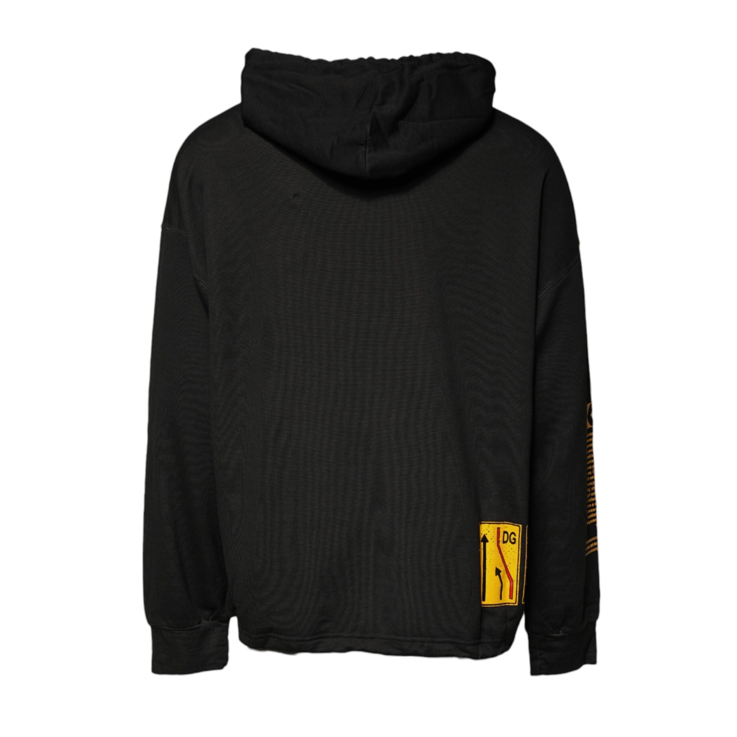 Dolce & Gabbana Black Cotton Hooded DG Shield Sweater