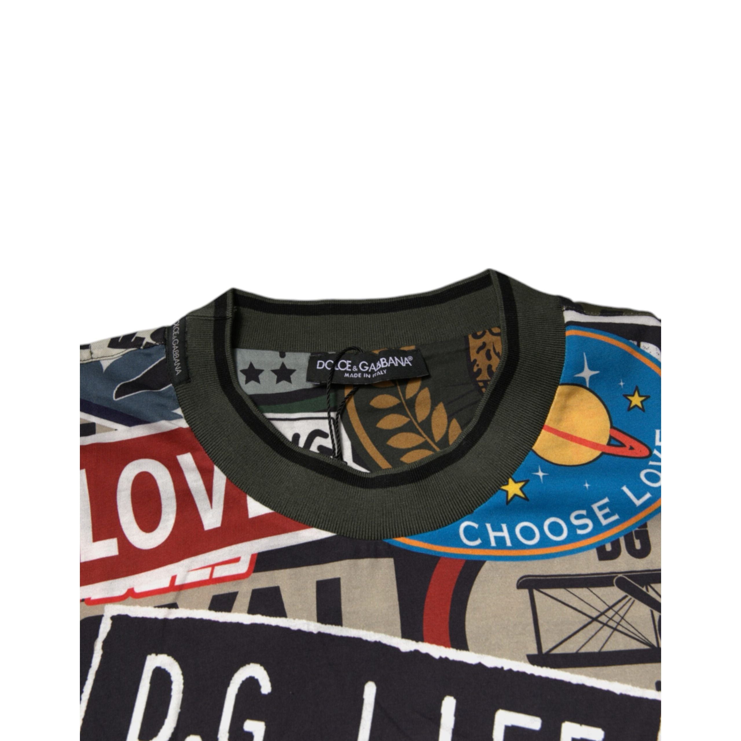 T-shirt en coton à col rond et imprimé graphique multicolore Dolce & Gabbana