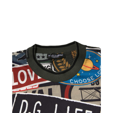 T-shirt en coton à col rond et imprimé graphique multicolore Dolce & Gabbana