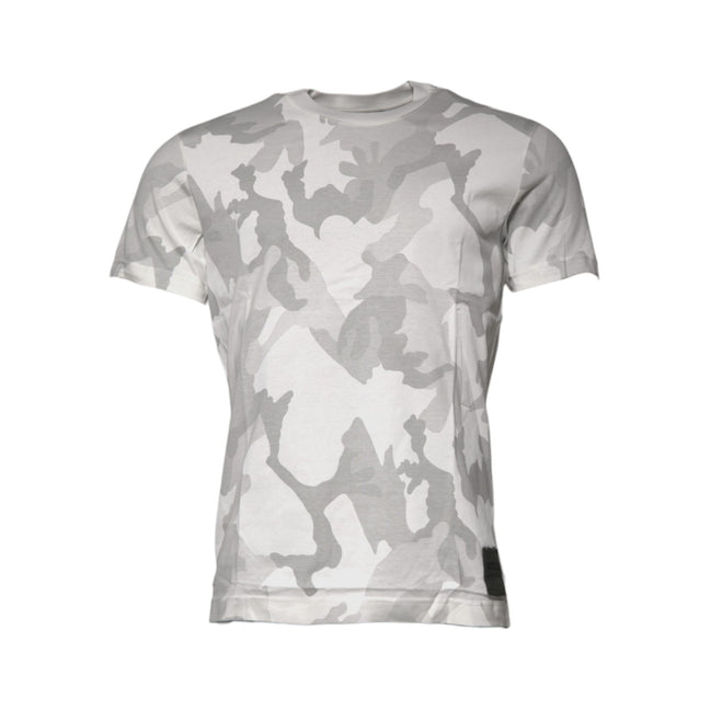 Dolce & Gabbana White Grey Camouflage Cotton Crew Neck T-Shirt