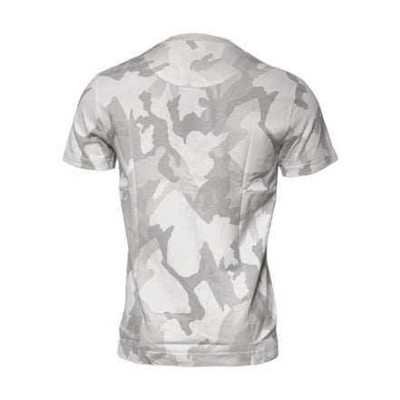 Dolce & Gabbana White Grey Camouflage Cotton Crew Neck T-Shirt