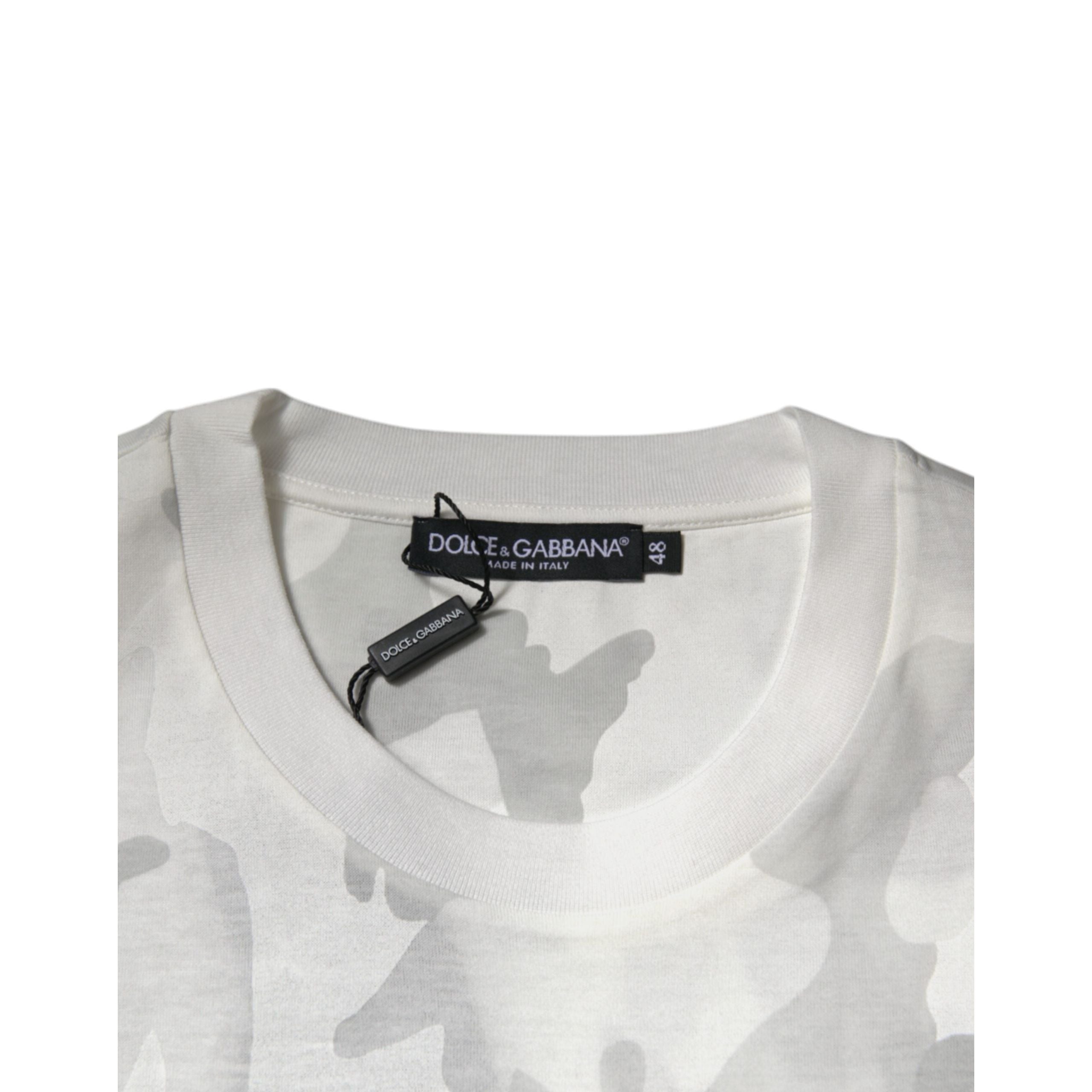 Dolce & Gabbana White Grey Camouflage Cotton Crew Neck T-Shirt