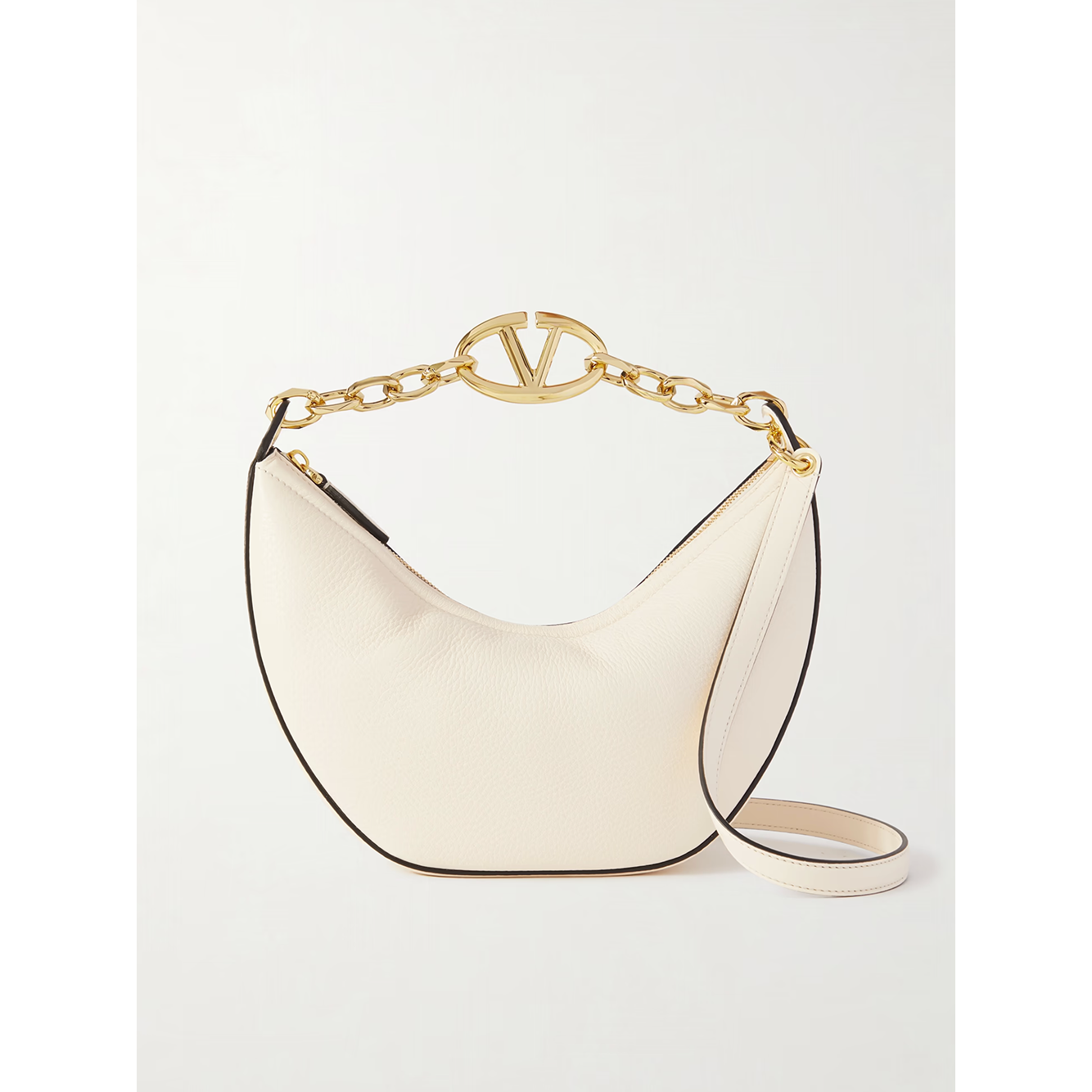Sac à bandoulière Valentino Garavani petit hobo en cuir ivoire Vlogo