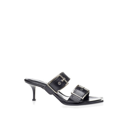 Sandales à talons aiguilles en cuir noir Alexander McQueen