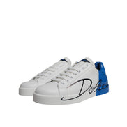 Chaussures Baskets Basses Dolce & Gabbana en Cuir Blanc et Bleu avec Logo