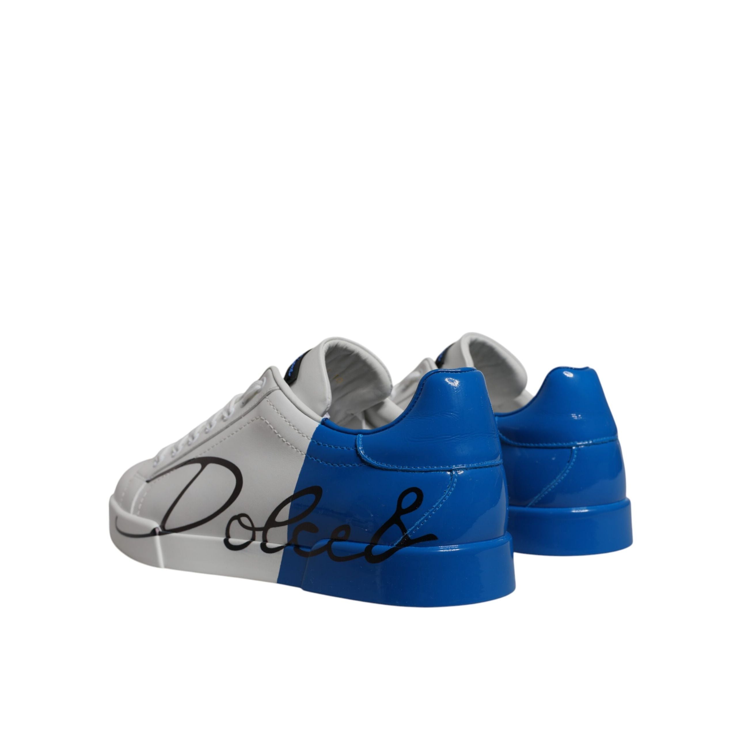 Chaussures Baskets Basses Dolce & Gabbana en Cuir Blanc et Bleu avec Logo