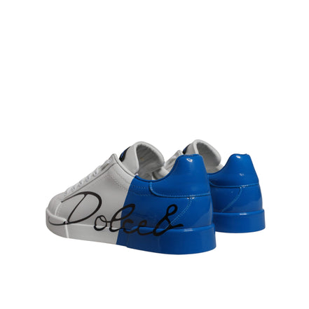 Chaussures Baskets Basses Dolce & Gabbana en Cuir Blanc et Bleu avec Logo