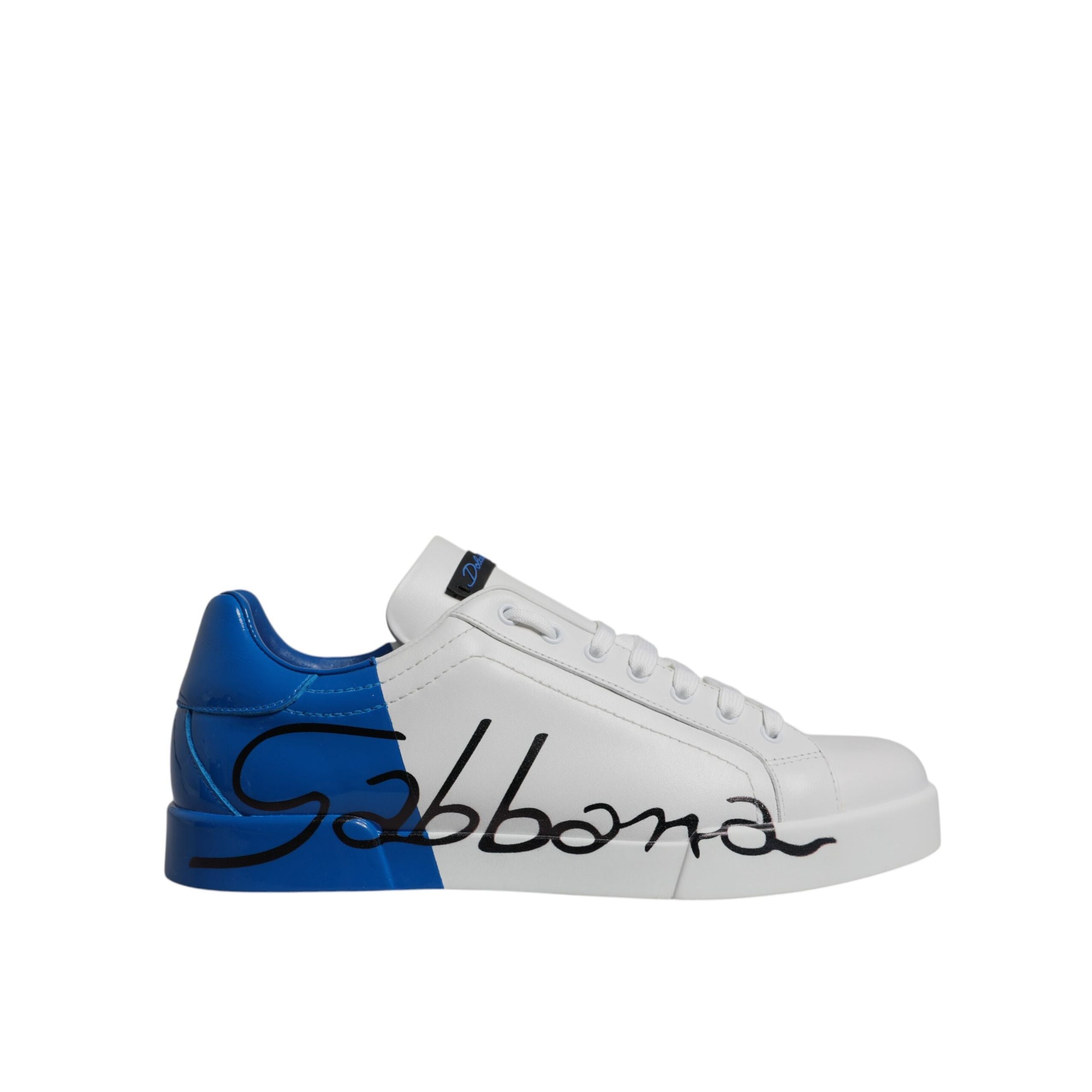 Chaussures Baskets Basses Dolce & Gabbana en Cuir Blanc et Bleu avec Logo