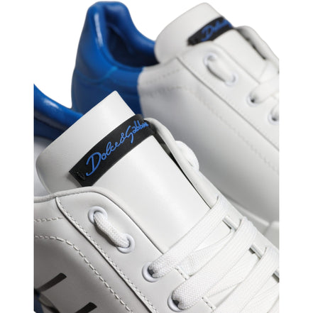 Chaussures Baskets Basses Dolce & Gabbana en Cuir Blanc et Bleu avec Logo