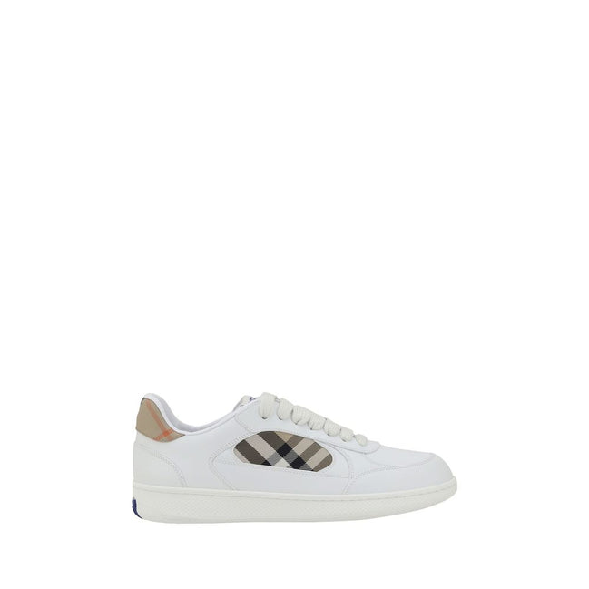 Burberry White Leather Check Low Top Sneakers